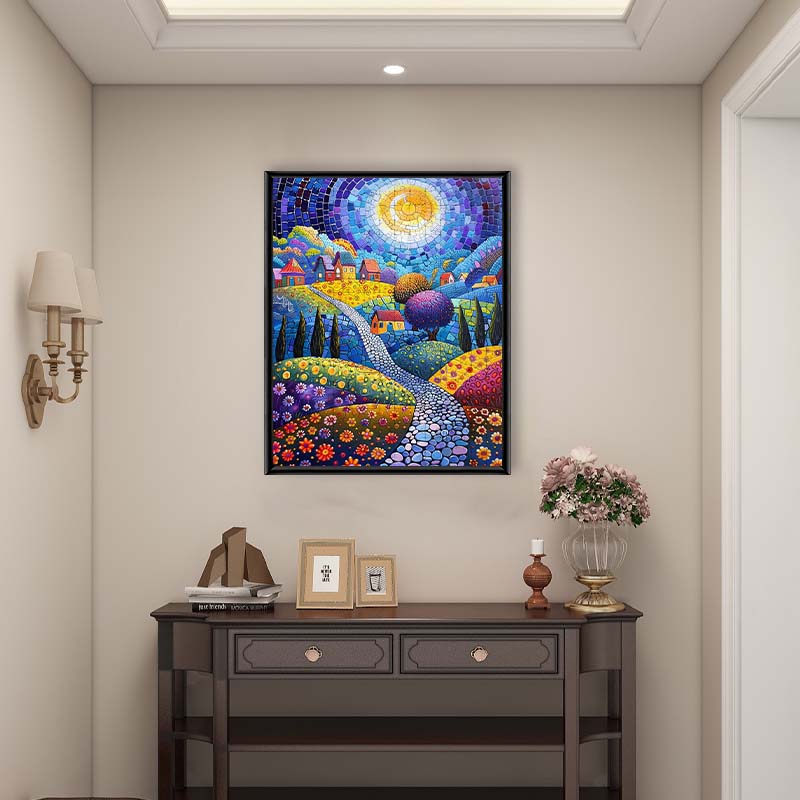 Mosaic Sunlit Village - Wooden Jigsaw Puzzle