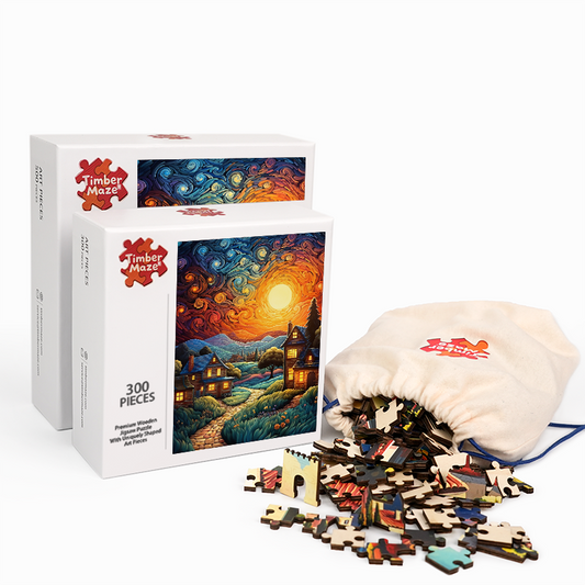 Sunset Cottages - Wooden Jigsaw Puzzle