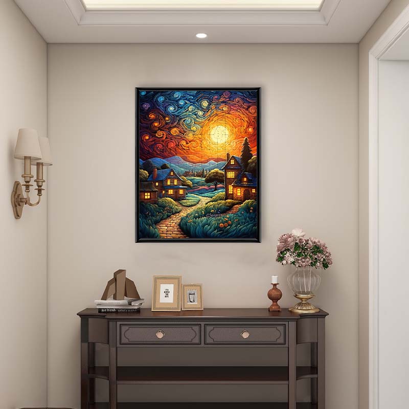 Sunset Cottages - Wooden Jigsaw Puzzle