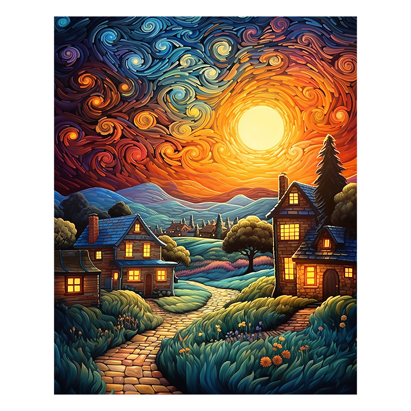 Sunset Cottages - Wooden Jigsaw Puzzle