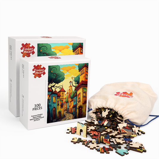 Whimsical Town Street - Wooden Jigsaw Puzzle