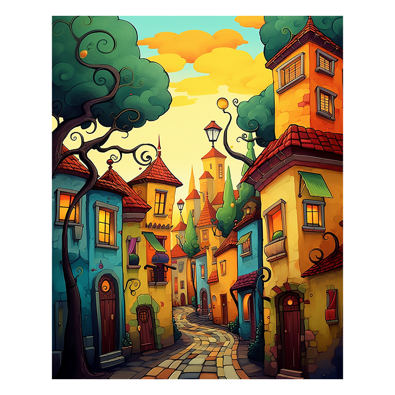 Whimsical Town Street - Wooden Jigsaw Puzzle