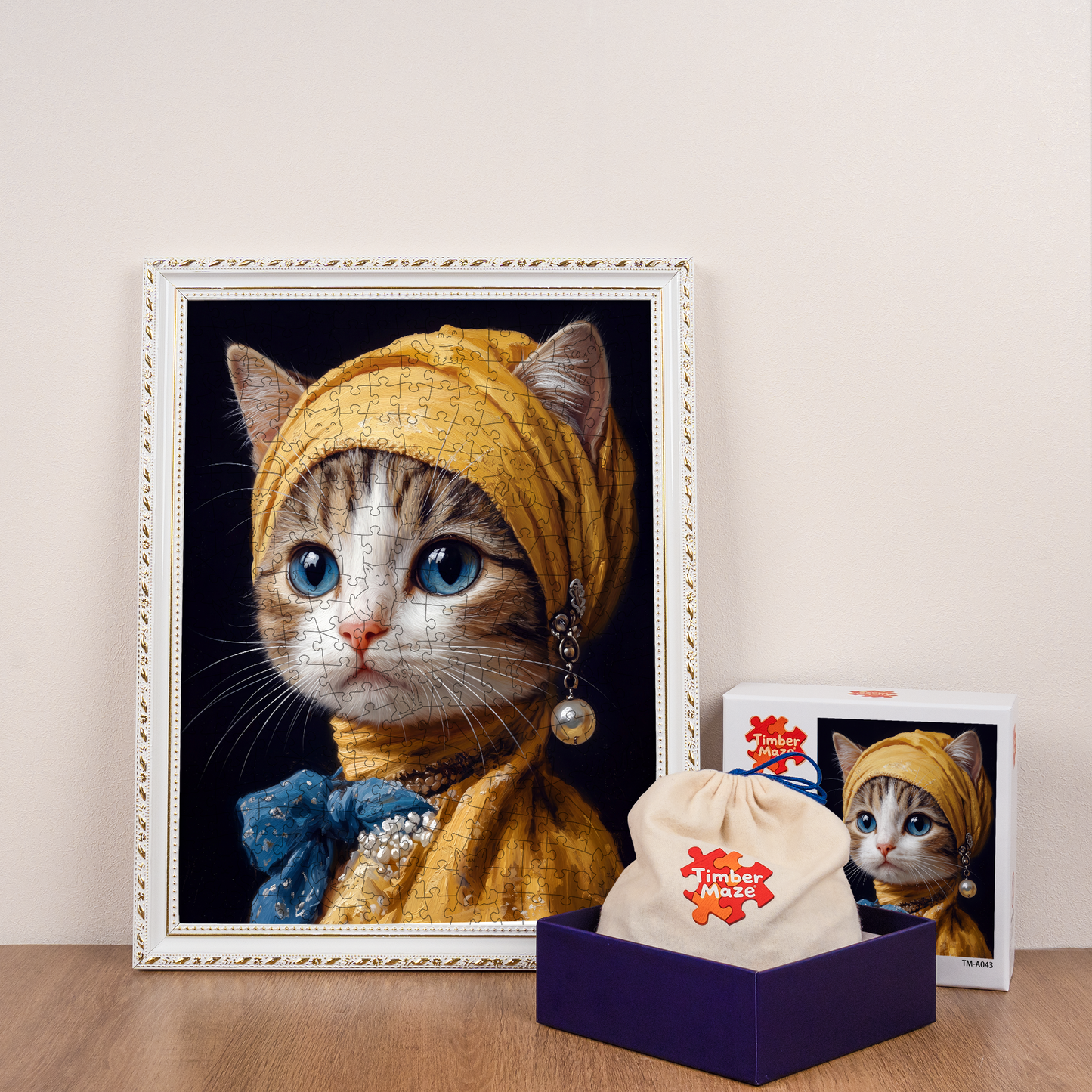 Cat with Pearl Earring - Wooden Jigsaw Puzzle