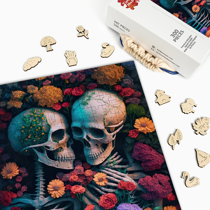 Skeleton Sea of Flowers - Wooden Jigsaw Puzzle