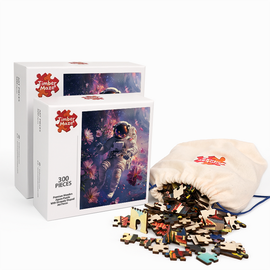 Space Walk in a Dreamlike Cosmos - Wooden Jigsaw Puzzle