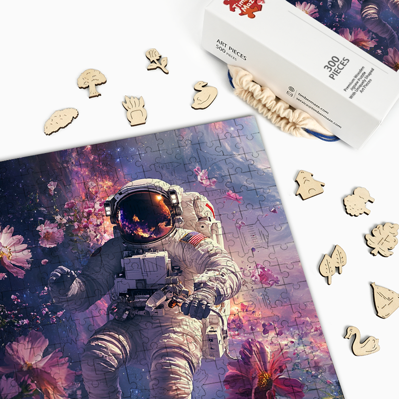 Space Walk in a Dreamlike Cosmos - Wooden Jigsaw Puzzle