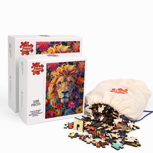 Lion in Floral Glory - Wooden Jigsaw Puzzle
