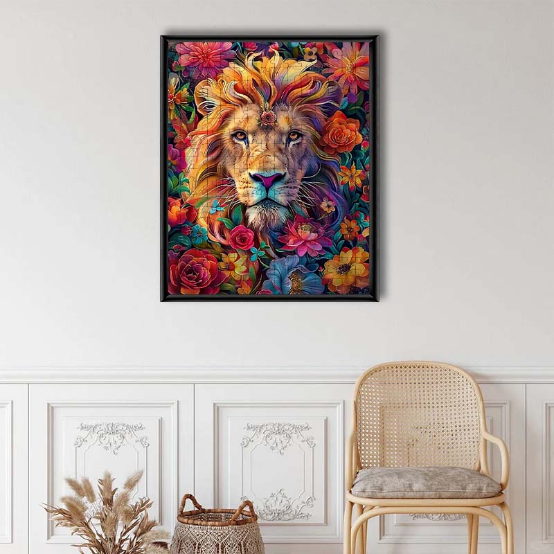 Lion in Floral Glory - Wooden Jigsaw Puzzle