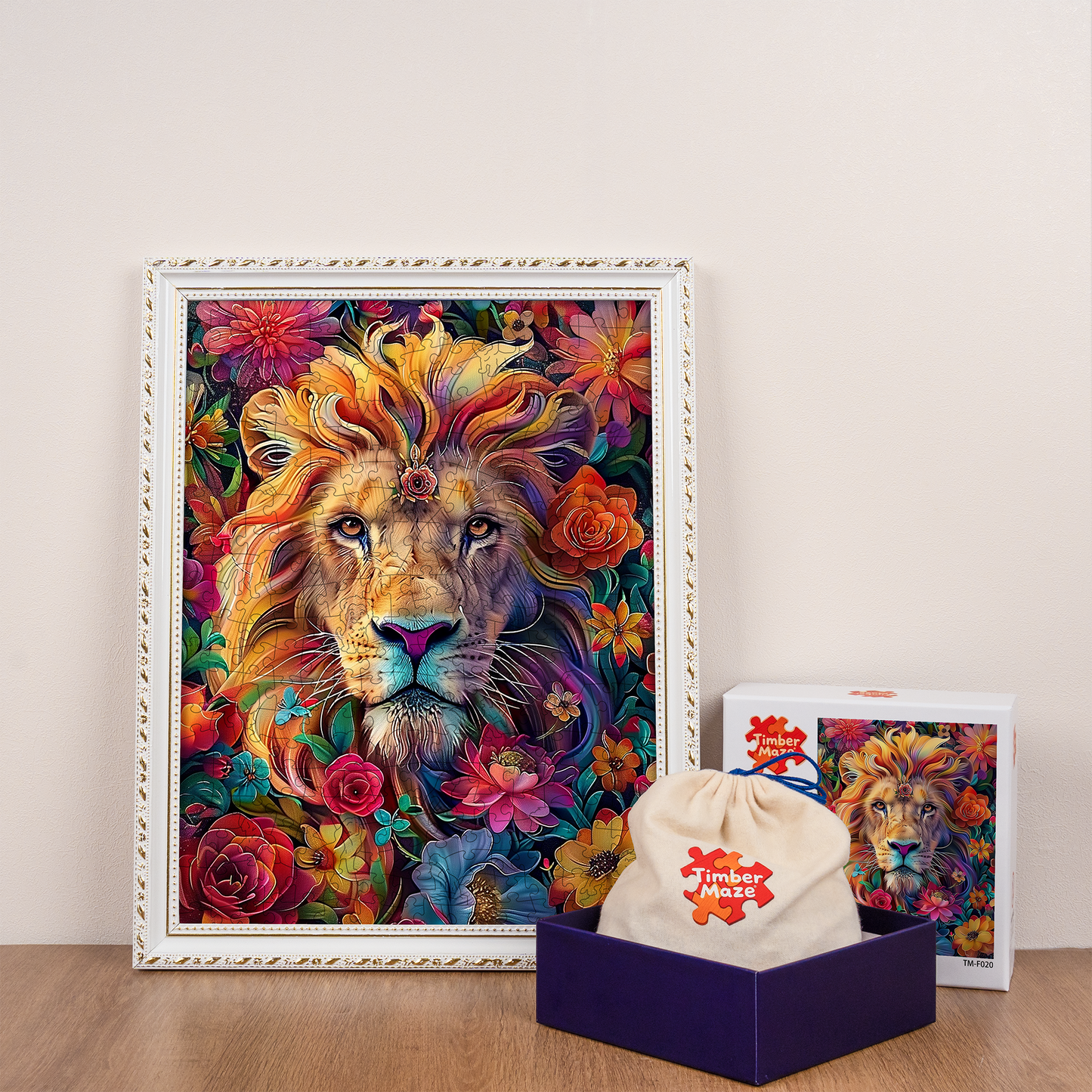 Lion in Floral Glory - Wooden Jigsaw Puzzle