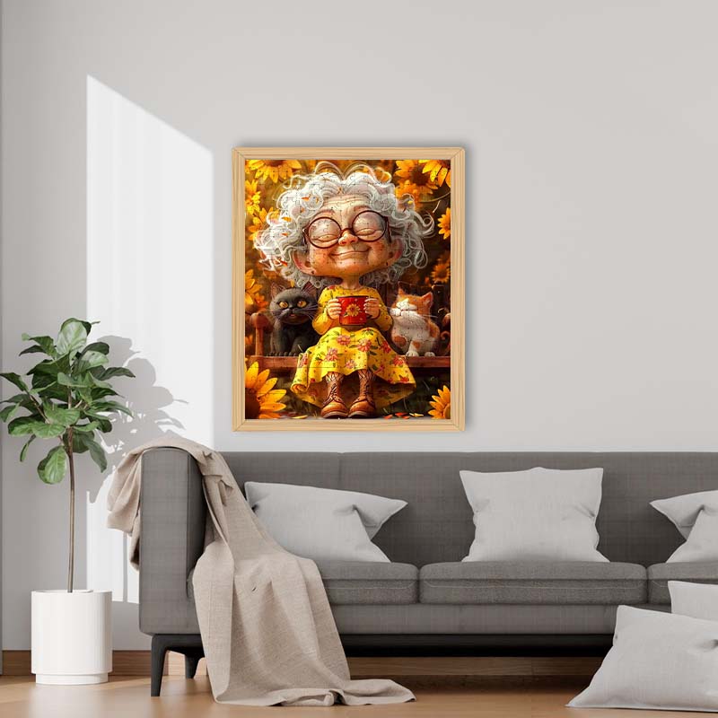 Autumn Lady with Cats - Wooden Jigsaw Puzzle