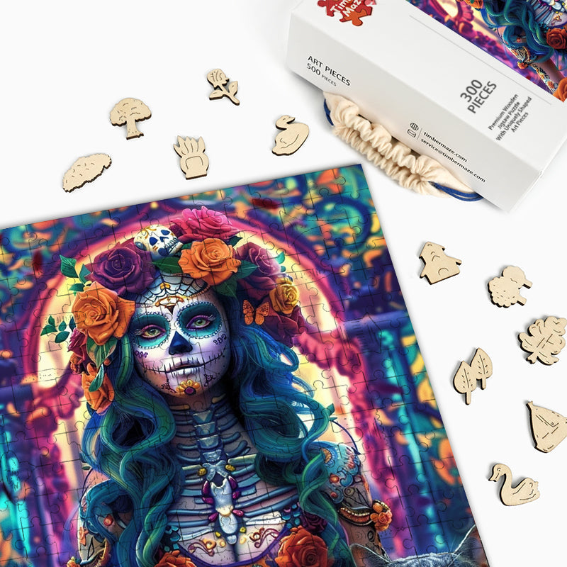 Skeleton Queen with Cats - Wooden Jigsaw Puzzle