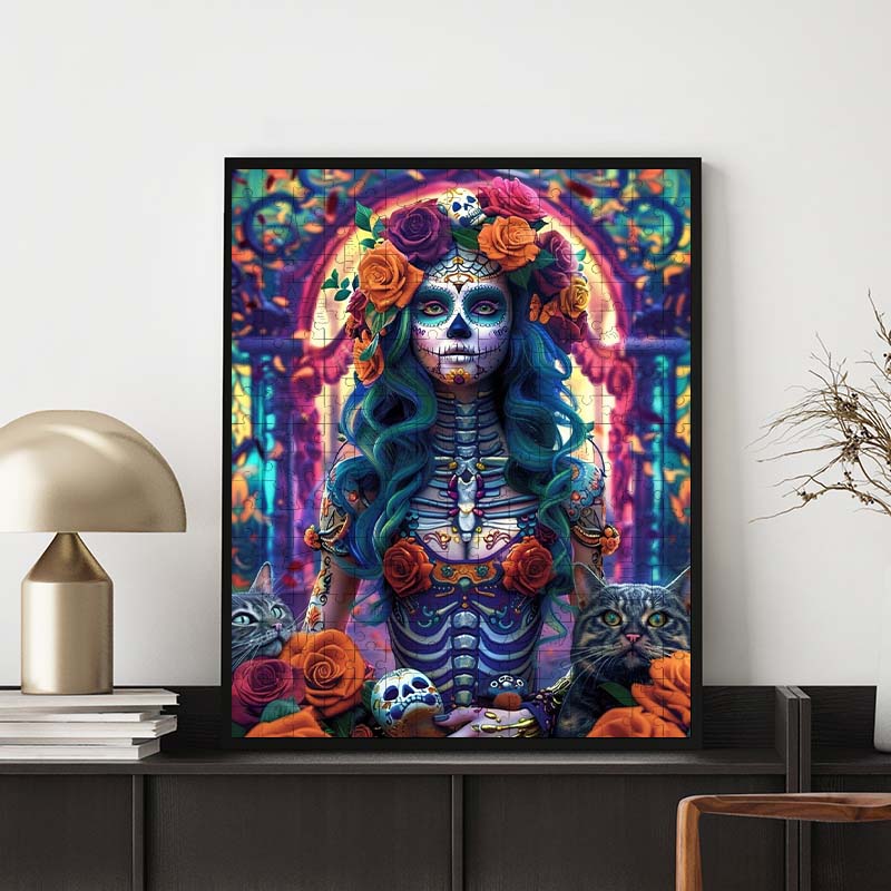 Skeleton Queen with Cats - Wooden Jigsaw Puzzle