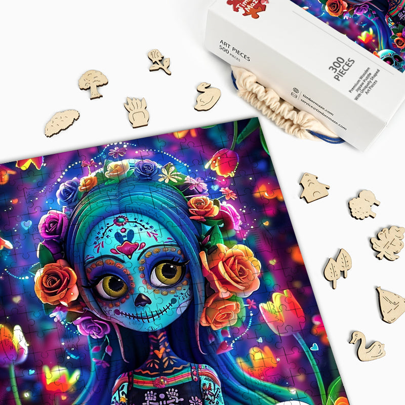 Sugar Skull Girl - Wooden Jigsaw Puzzle