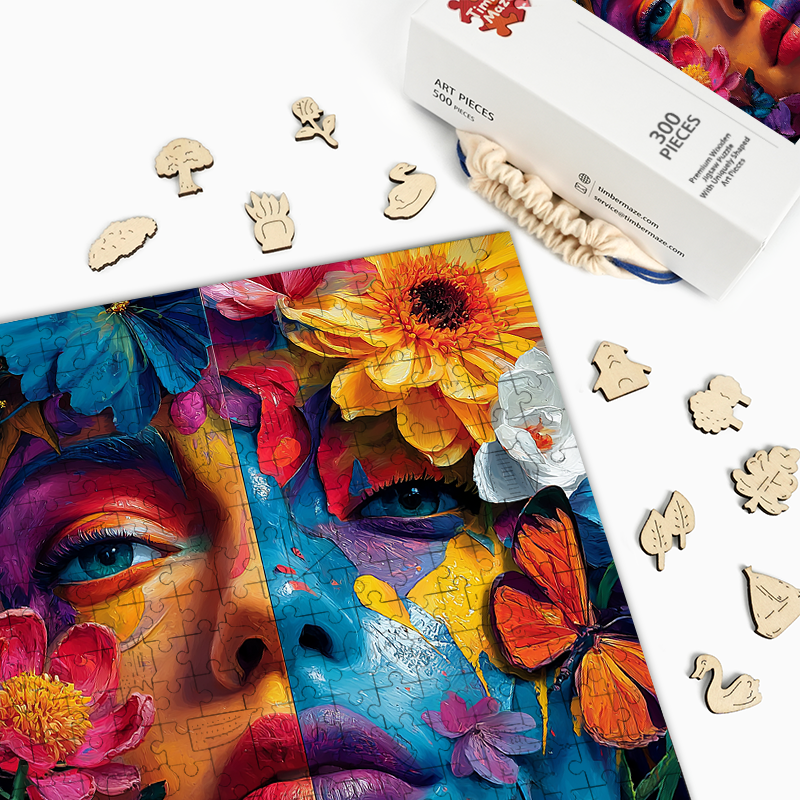 Floral Fantasy Faces - Wooden Jigsaw Puzzle