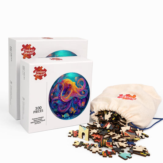 Neon Octopus - Wooden Jigsaw Puzzle