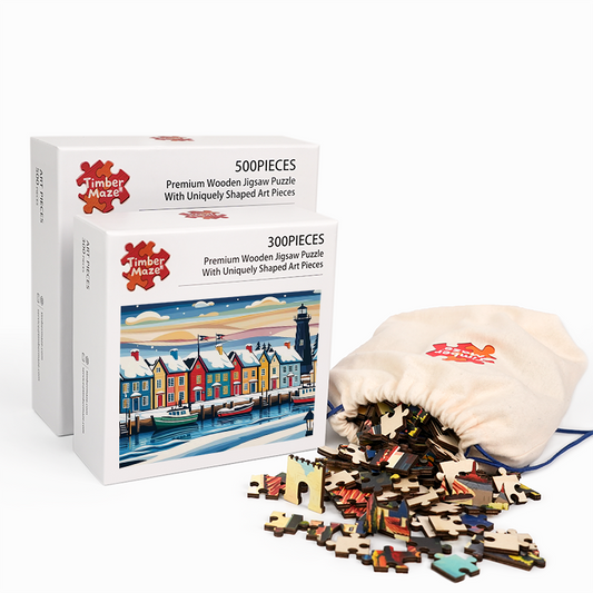 Winter Coastal Village - Wooden Jigsaw Puzzle