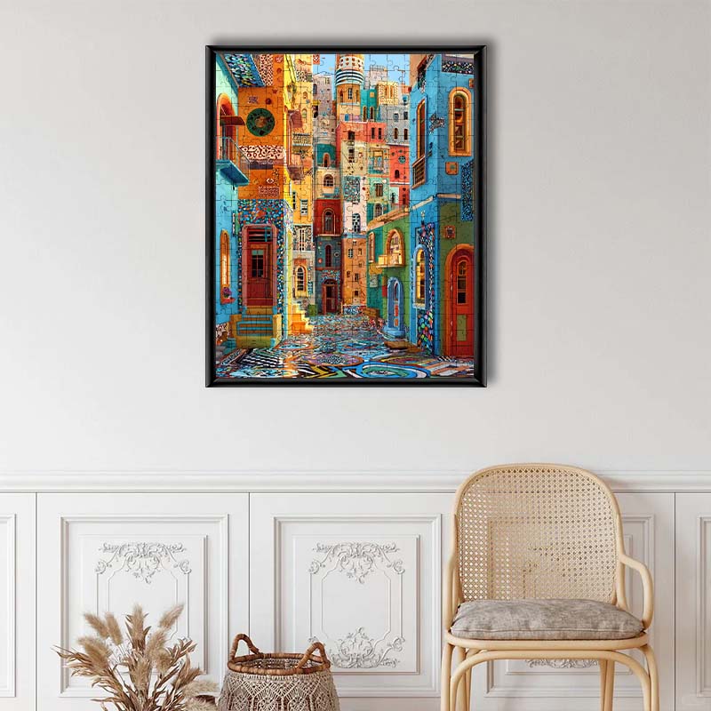 Festive Street Mosaic - Wooden Jigsaw Puzzle