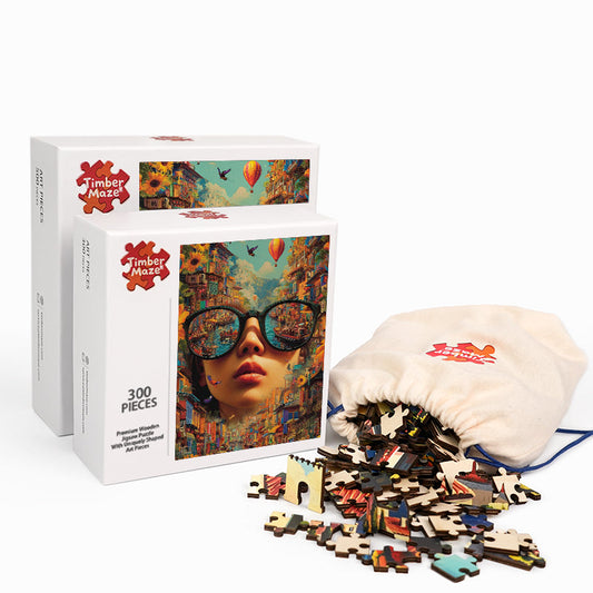 Cityscape Glasses - Wooden Jigsaw Puzzle