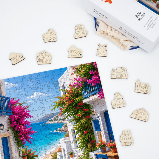 Greek Island Street - Wooden Jigsaw Puzzle