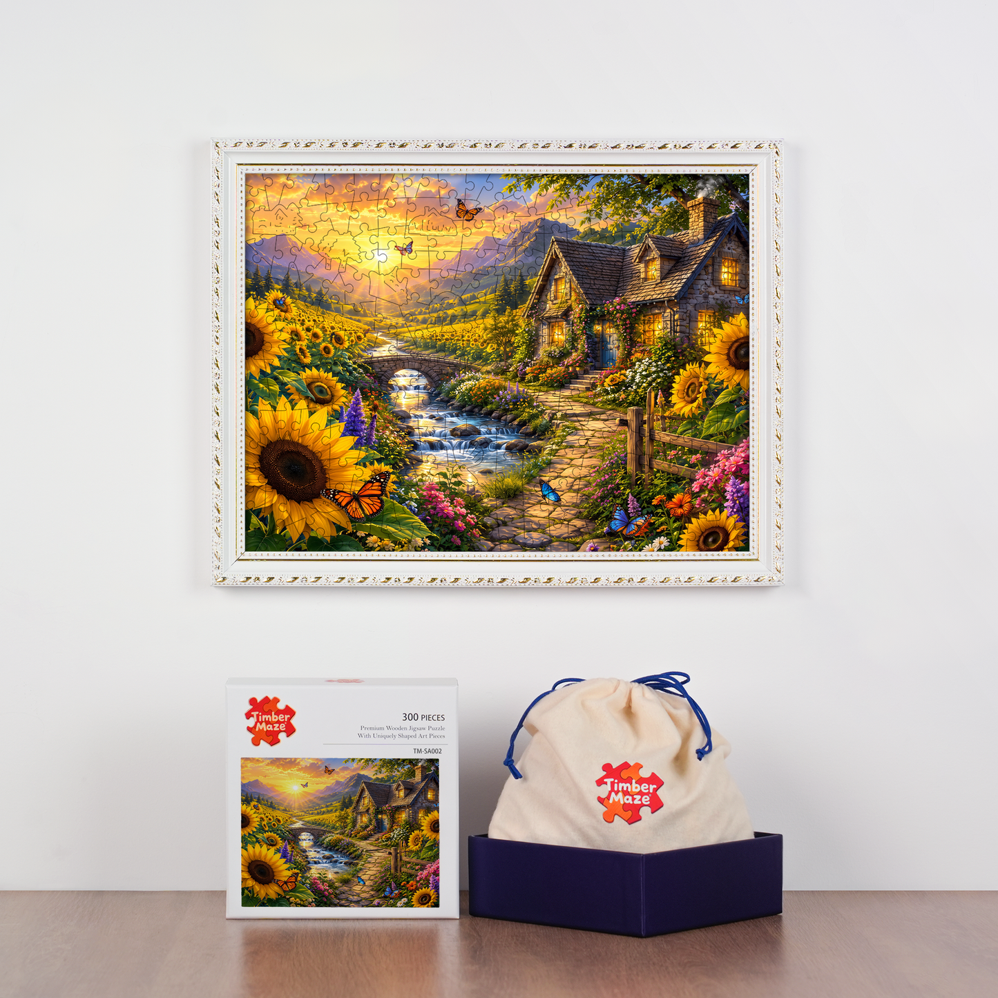 Sunflower Valley Cottage - Wooden Jigsaw Puzzle