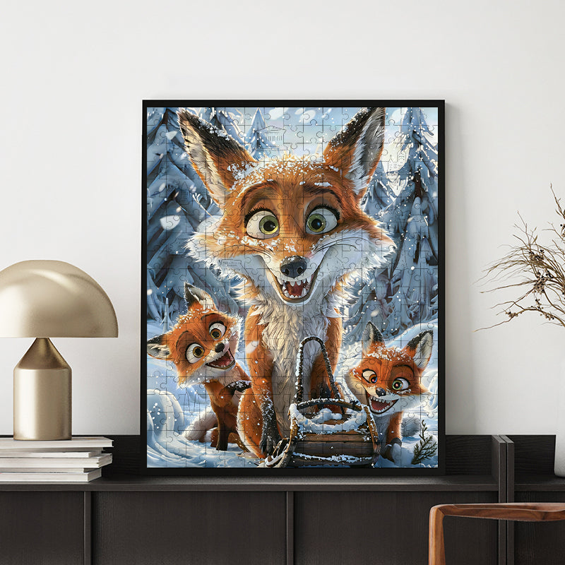 Winter Fox Family Fun - Wooden Jigsaw Puzzle