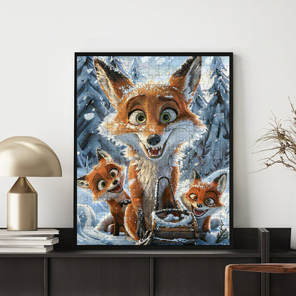 Winter Fox Family Fun - Wooden Jigsaw Puzzle