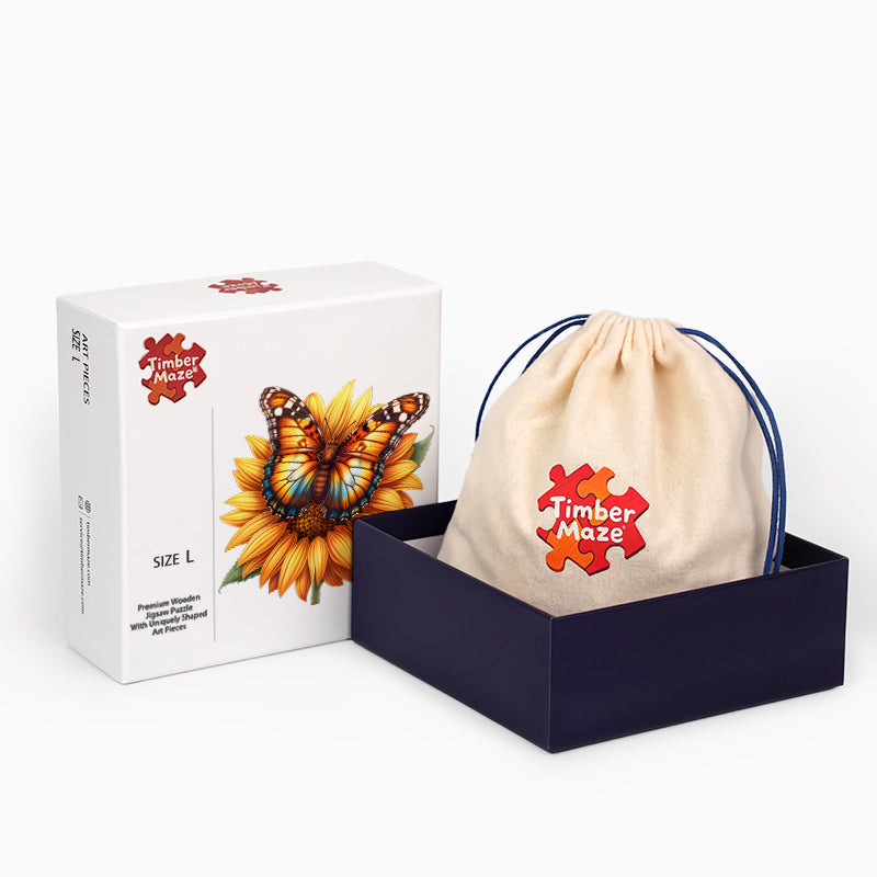 Monarch Butterfly on Sunflower - Wooden Jigsaw Puzzle