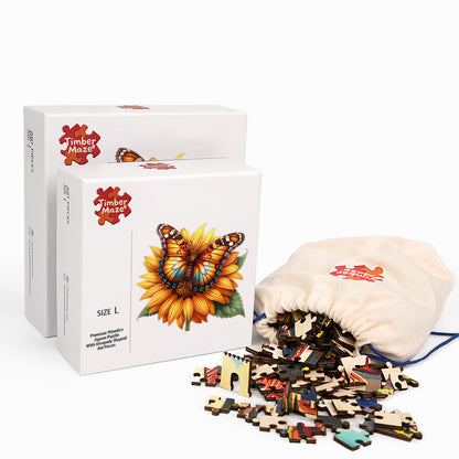 Monarch Butterfly on Sunflower - Wooden Jigsaw Puzzle