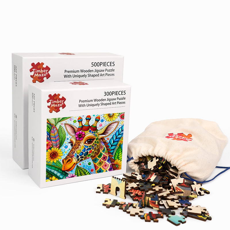 Giraffe in Bloom - Wooden Jigsaw Puzzle