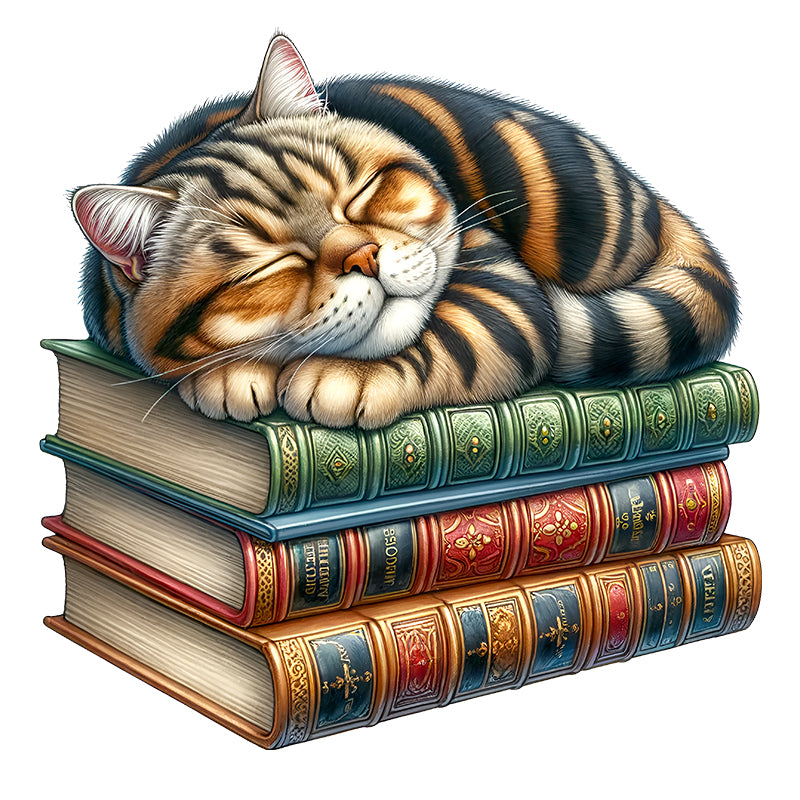 Sleeping Cat on Vintage Books - Wooden Jigsaw Puzzle