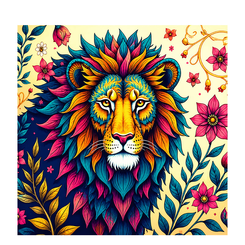 Vibrant Floral Lion - Wooden Jigsaw Puzzle