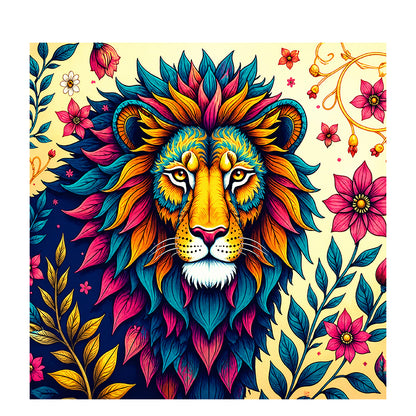 Vibrant Floral Lion - Wooden Jigsaw Puzzle