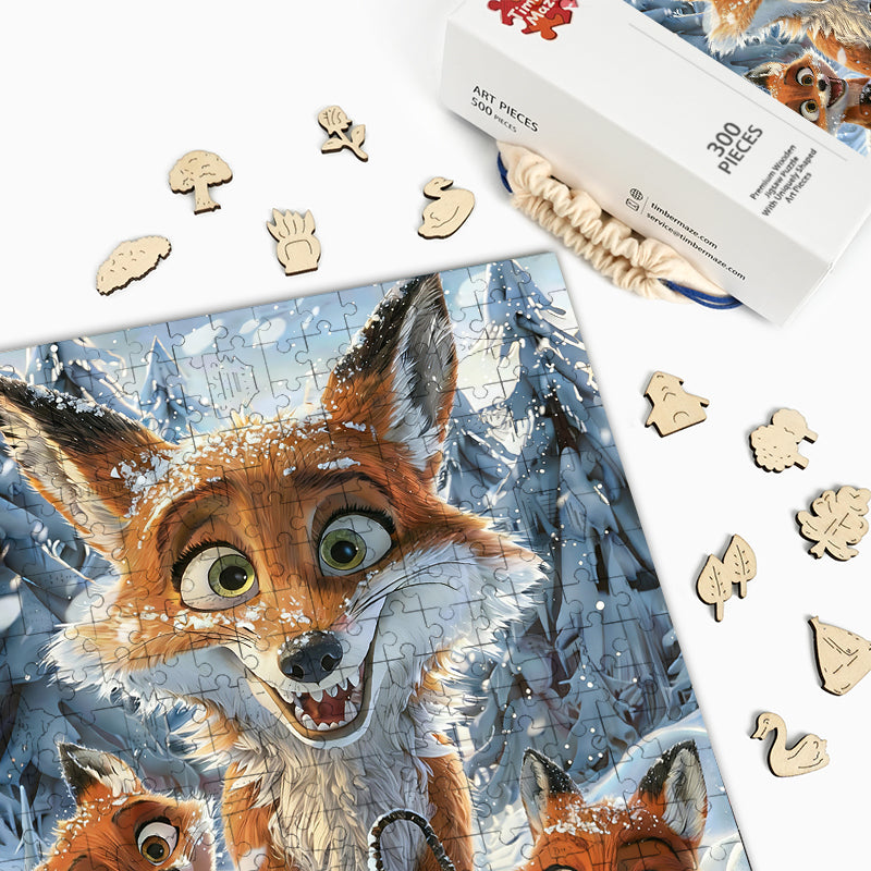 Winter Fox Family Fun - Wooden Jigsaw Puzzle