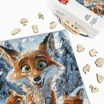 Winter Fox Family Fun - Wooden Jigsaw Puzzle