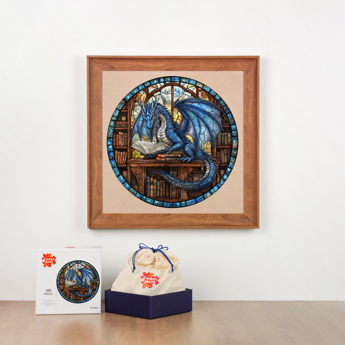 Dragon of Wisdom in the Library - Wooden Jigsaw Puzzle