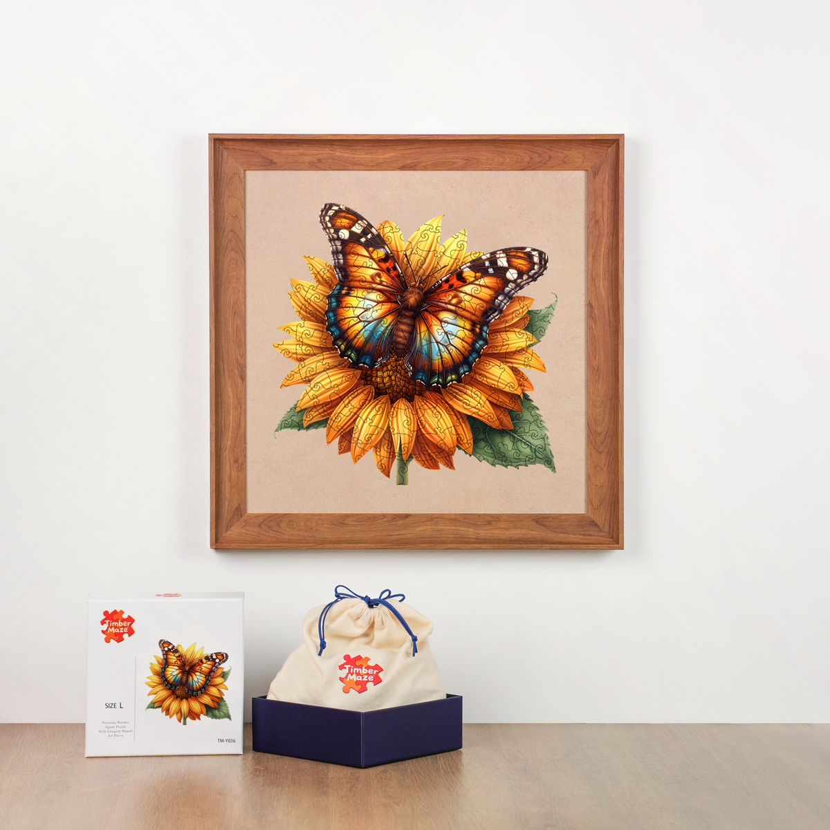 Monarch Butterfly on Sunflower - Wooden Jigsaw Puzzle