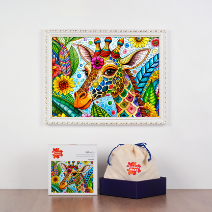 Giraffe in Bloom - Wooden Jigsaw Puzzle