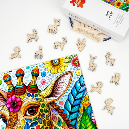 Giraffe in Bloom - Wooden Jigsaw Puzzle