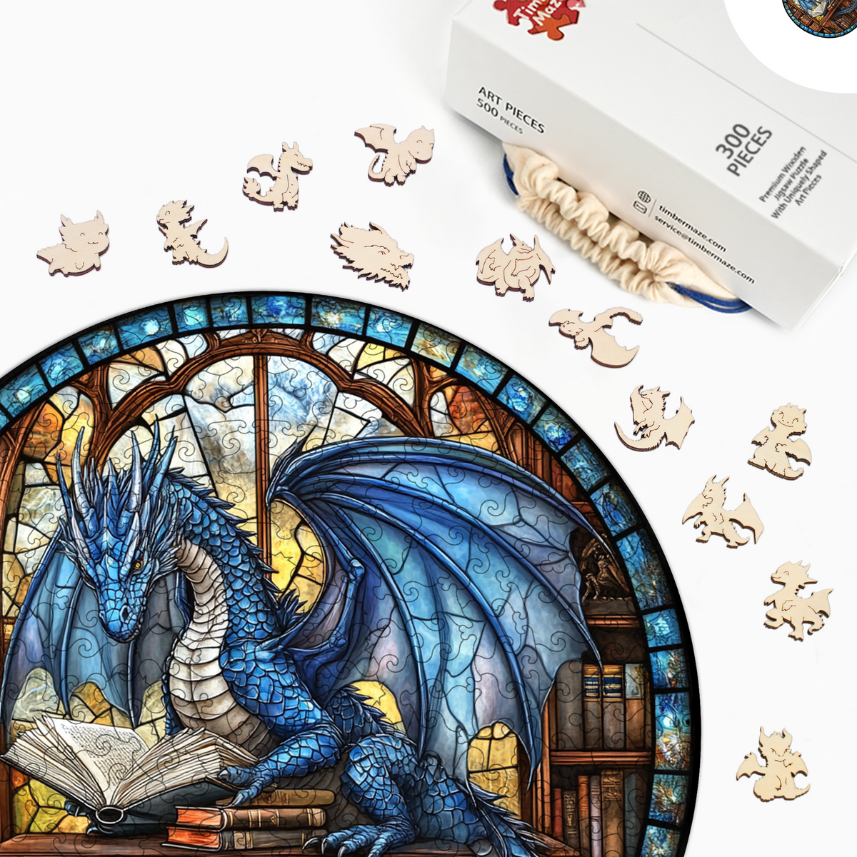 Dragon of Wisdom in the Library - Wooden Jigsaw Puzzle