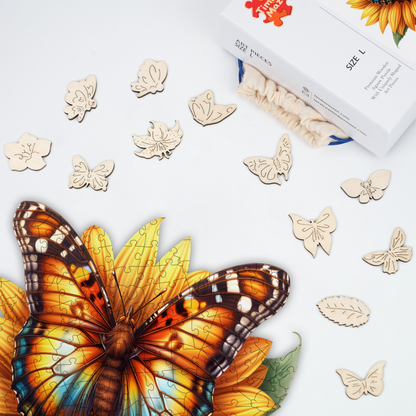 Monarch Butterfly on Sunflower - Wooden Jigsaw Puzzle