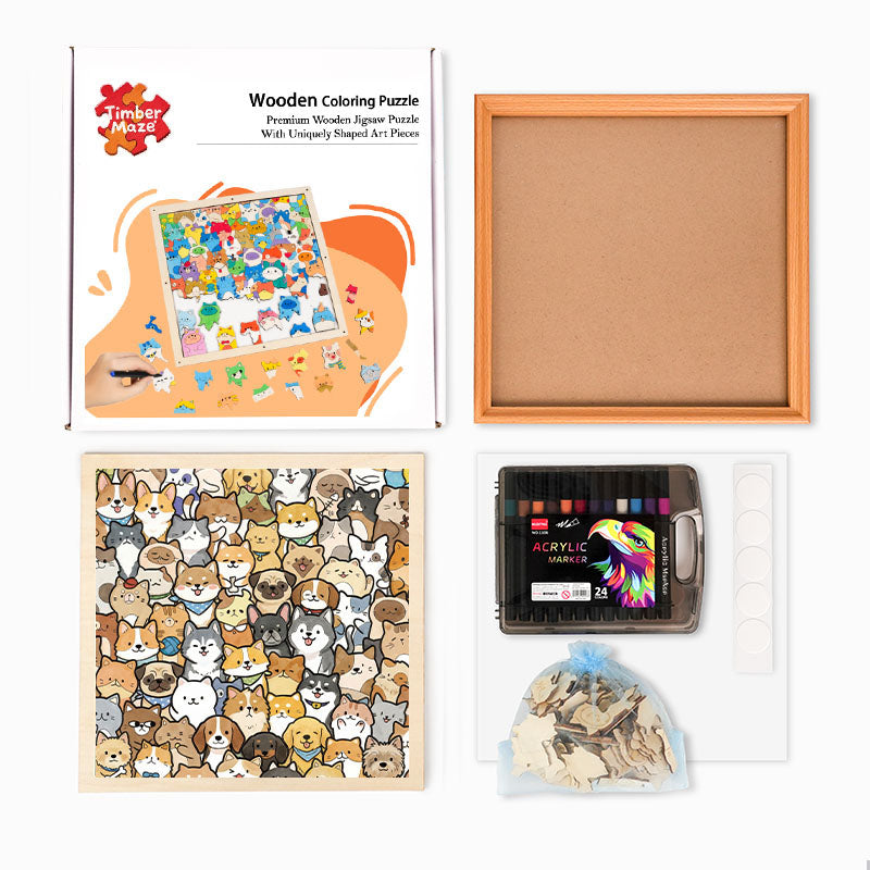 Tiny Puppy World - Wooden Coloring Puzzle