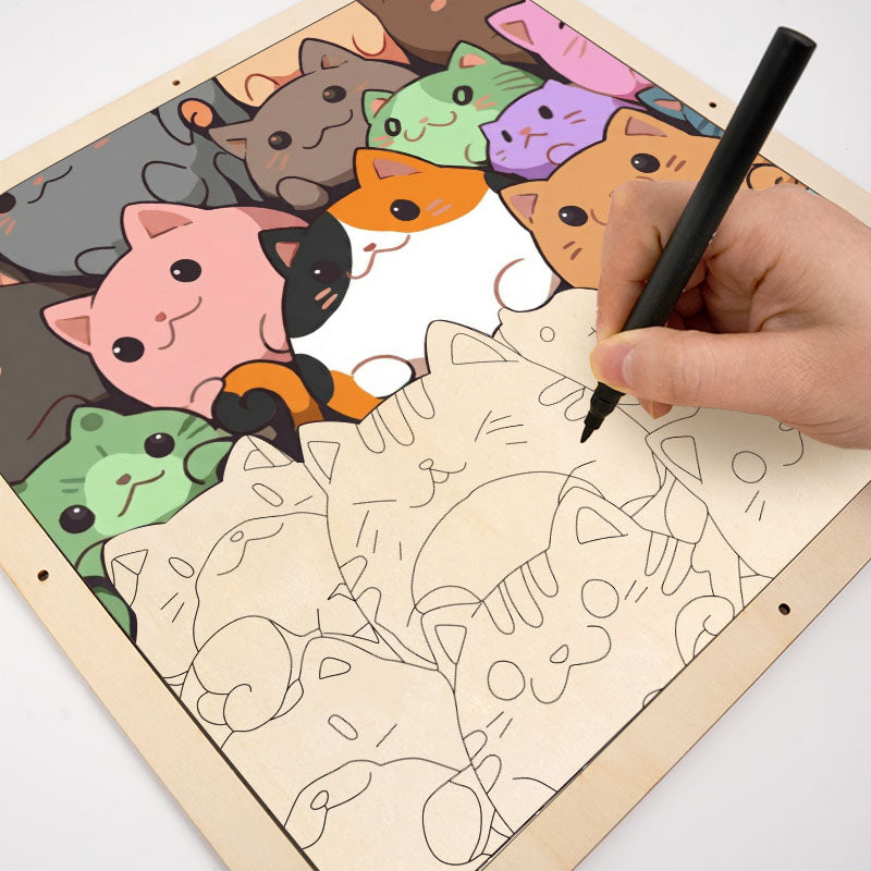 Round Little Kittens - Wooden Coloring Puzzle