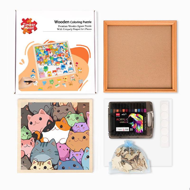 Round Little Kittens - Wooden Coloring Puzzle