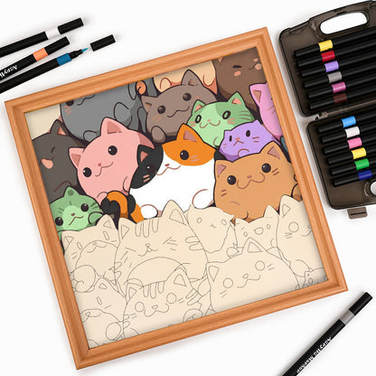 Round Little Kittens - Wooden Coloring Puzzle