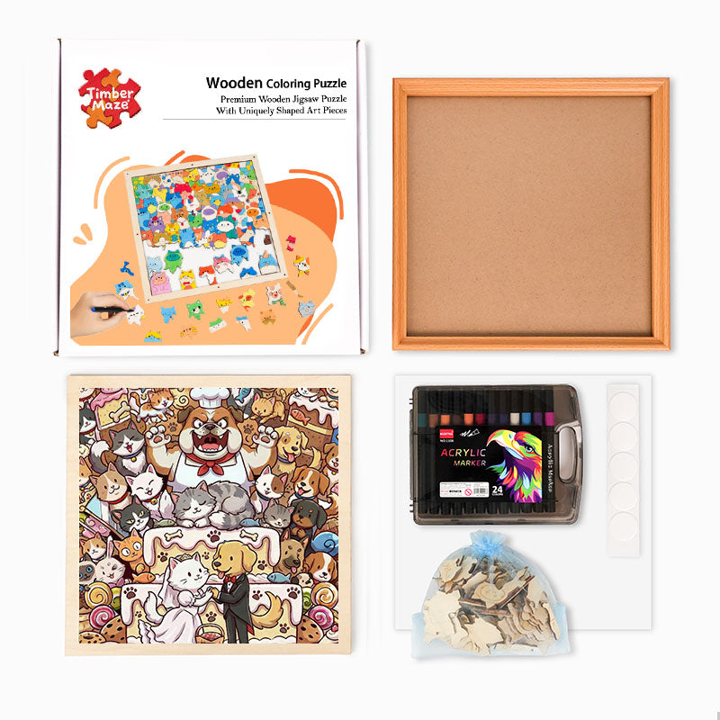 A Purr-fect Wedding - Wooden Coloring Puzzle