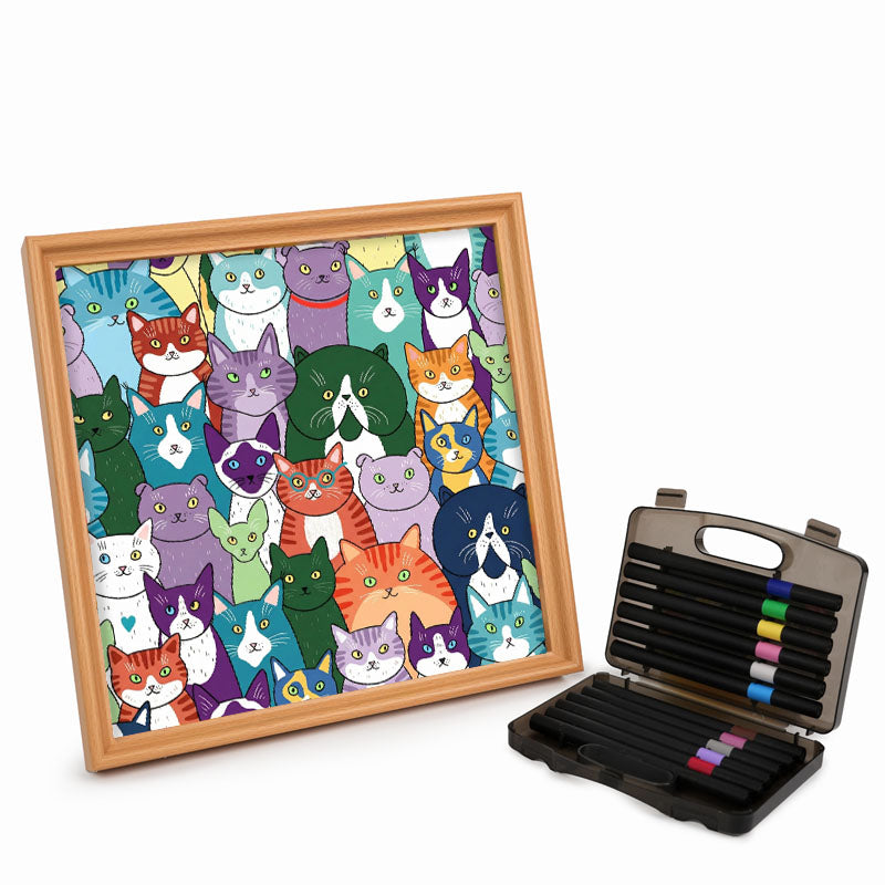 Strange Cats - Wooden Coloring Puzzle