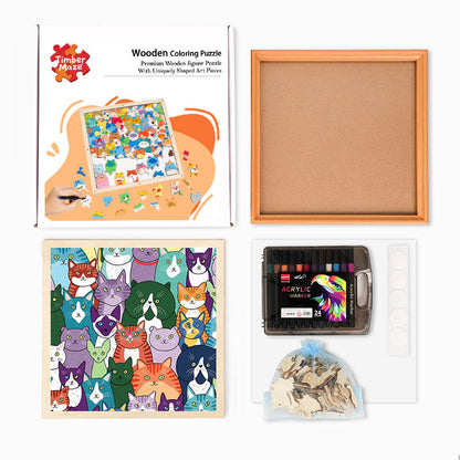 Strange Cats - Wooden Coloring Puzzle