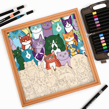Strange Cats - Wooden Coloring Puzzle