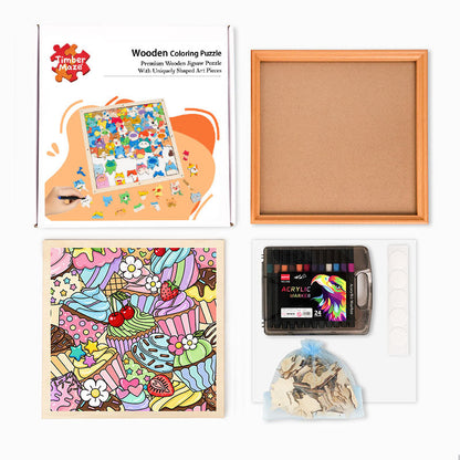 Cute Cupcakes - Wooden Coloring Puzzle