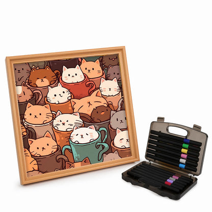 Cats in Cups - Wooden Coloring Puzzle
